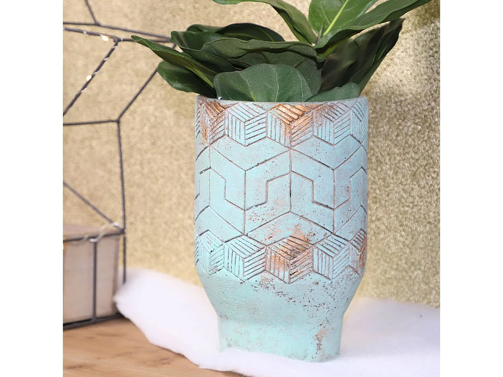 ° Cache-pot "Egyptien" béton vert de gris Ø17 x 27 cm