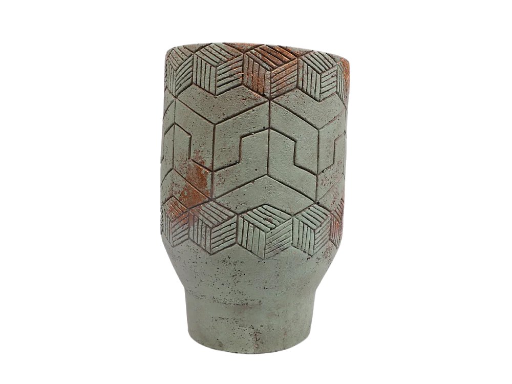 ° Cache-pot "Egyptien" béton vert de gris Ø17 x 27 cm