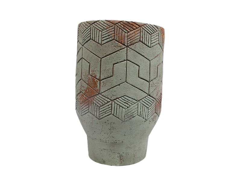 ° Cache-pot "Egyptien" béton vert de gris Ø17 x 27 cm