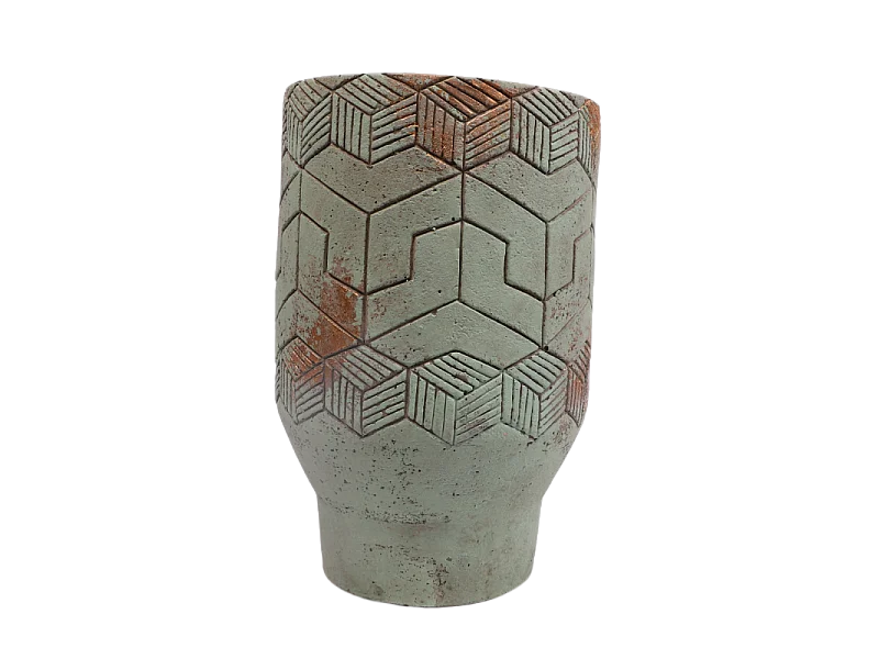 ° Cache-pot "Egyptien" béton vert de gris Ø17 x 27 cm