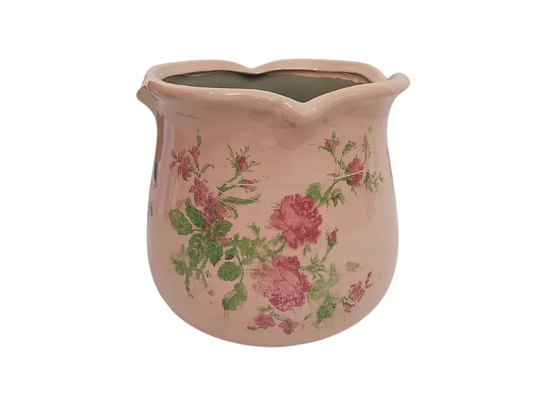 Cache-pot en céramique rose Ø.15.5 x 14.5 cm