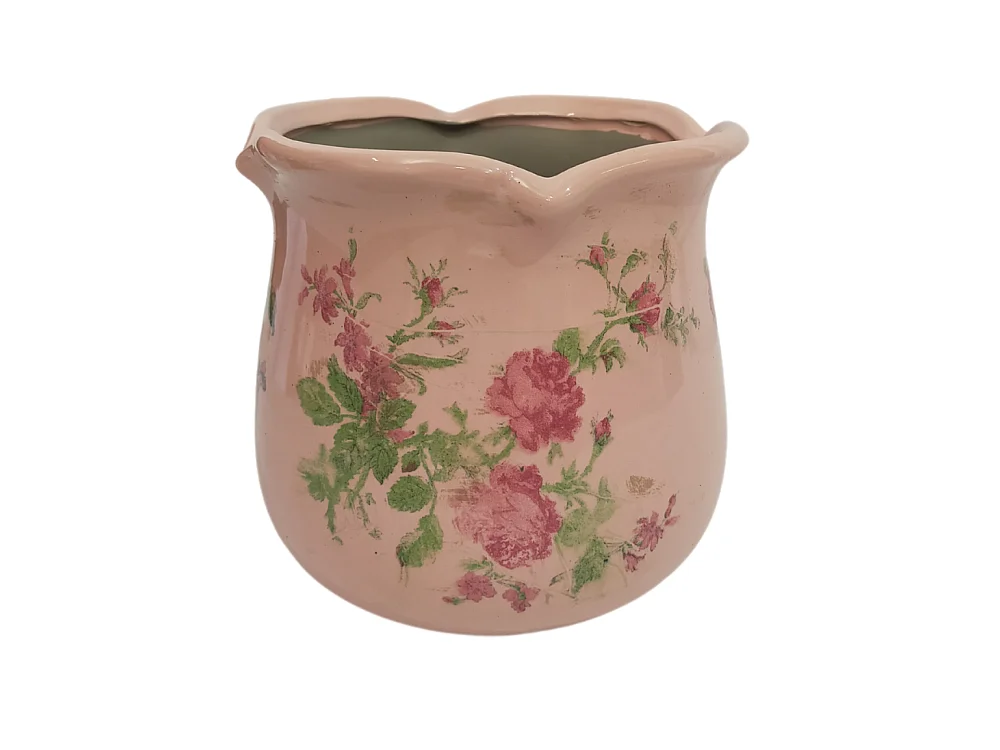 Cache-pot en céramique rose Ø.15.5 x 14.5 cm