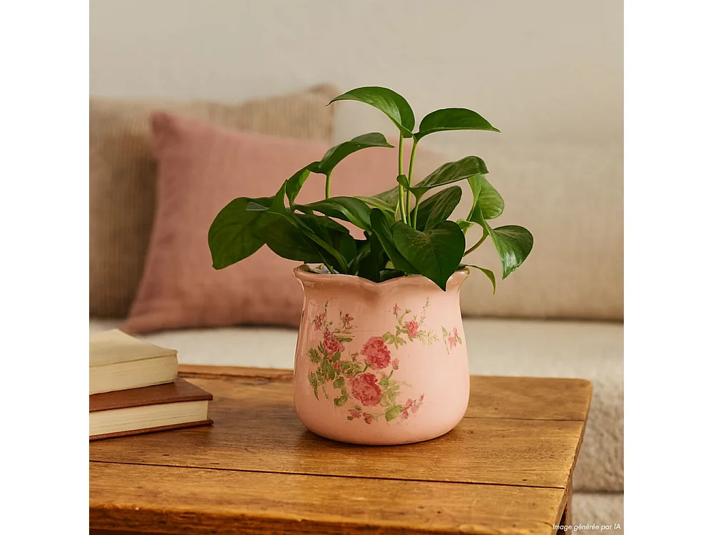 Cache-pot en céramique rose Ø.15.5 x 14.5 cm