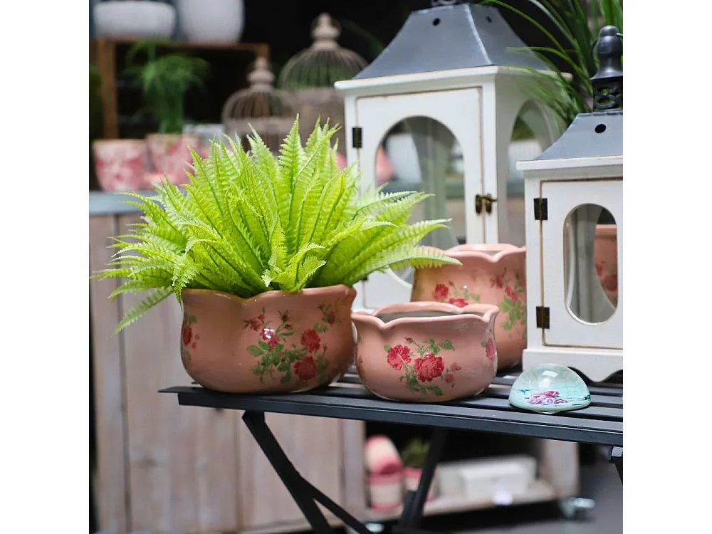 Cache-pot en céramique rose Ø.15.5 x 14.5 cm