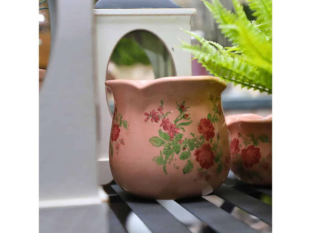 Cache-pot en céramique rose Ø.15.5 x 14.5 cm