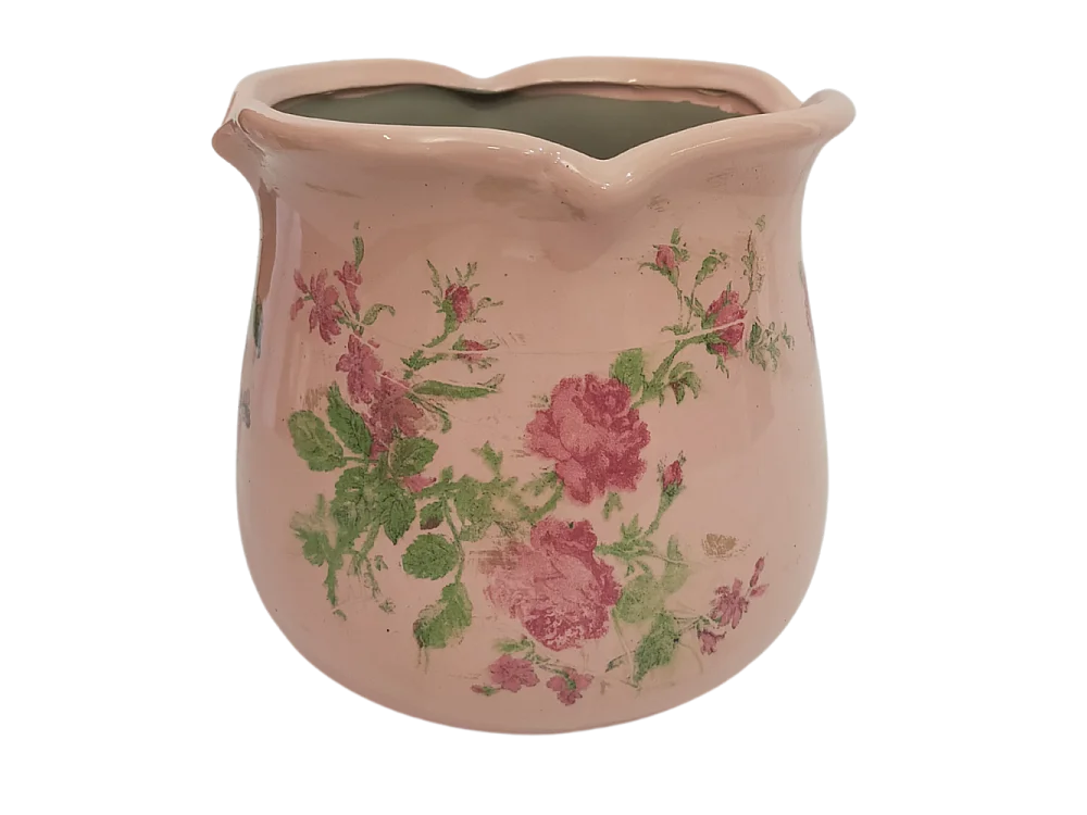 Cache-pot en céramique rose Ø.15.5 x 14.5 cm