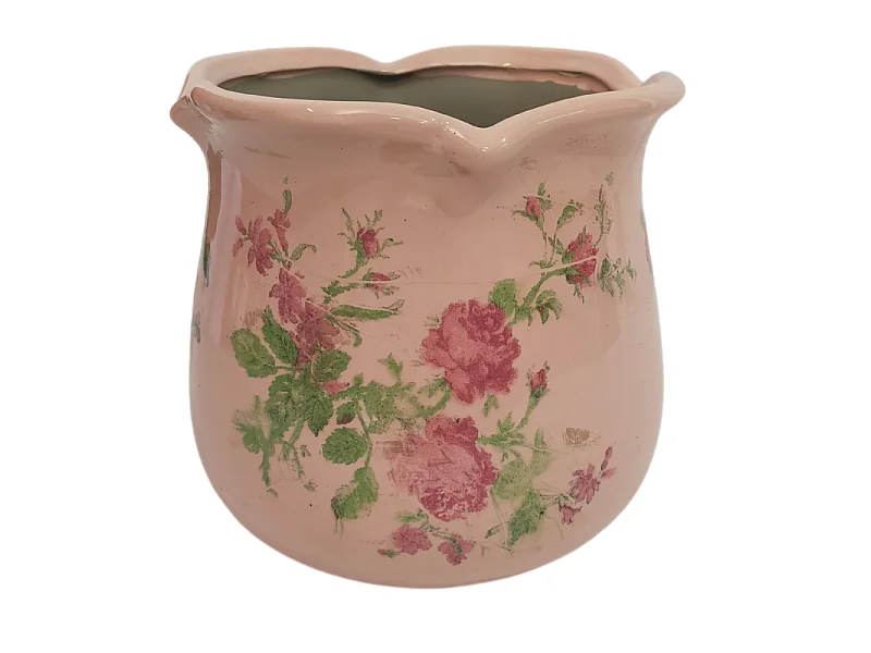 Cache-pot en céramique rose Ø.15.5 x 14.5 cm