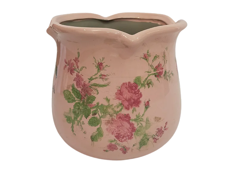 Cache-pot en céramique rose Ø.15.5 x 14.5 cm