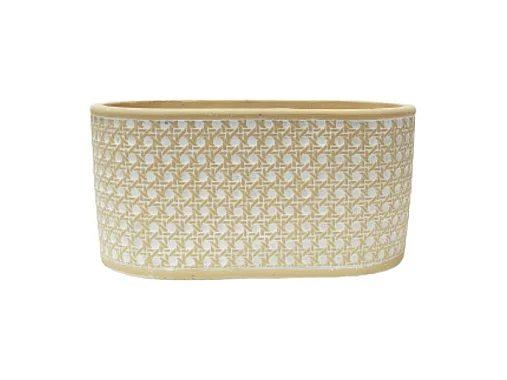 Jardinière "Cannage" béton beige et blanc 26.5 x 15 x 13 cm