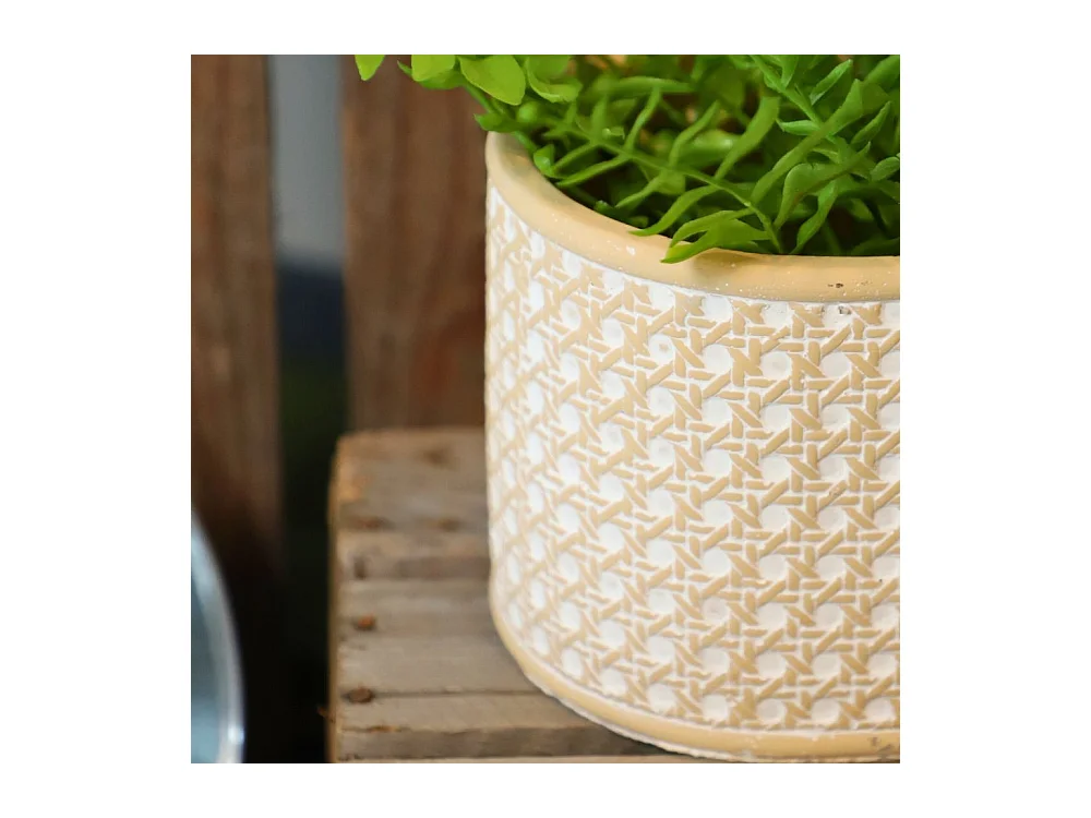 Jardinière "Cannage" béton beige et blanc 26.5 x 15 x 13 cm
