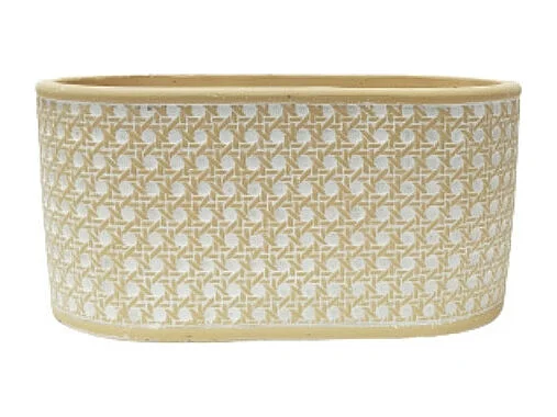 Jardinière "Cannage" béton beige et blanc 26.5 x 15 x 13 cm