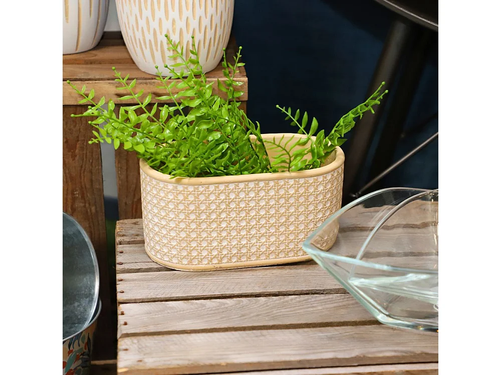 Jardinière "Cannage" béton beige et blanc 26.5 x 15 x 13 cm