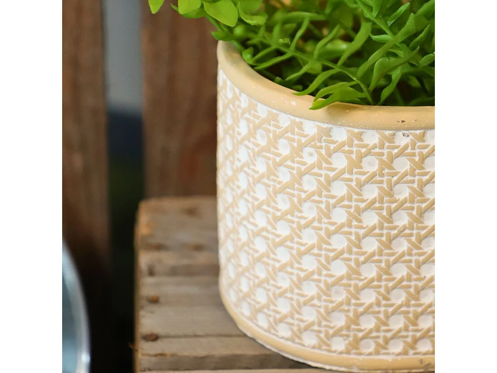 Jardinière "Cannage" béton beige et blanc 26.5 x 15 x 13 cm