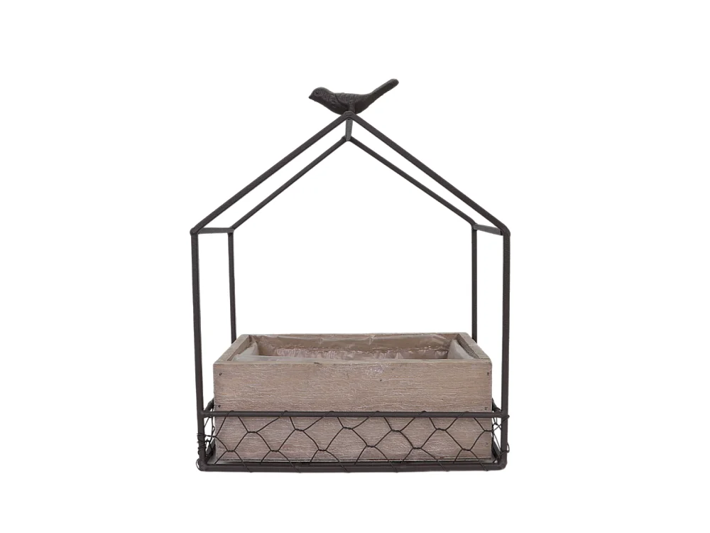 Jardinière extérieure pot fleurs jardin bois métal marron 21x12x24.5cm