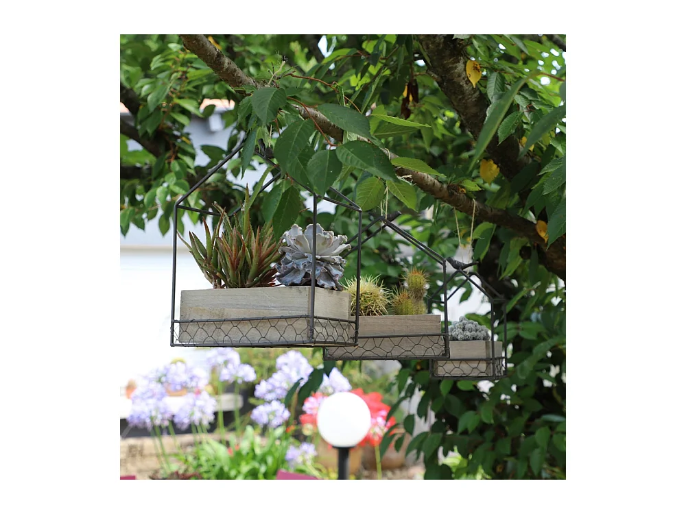 Jardinière extérieure pot fleurs jardin bois métal marron 21x12x24.5cm