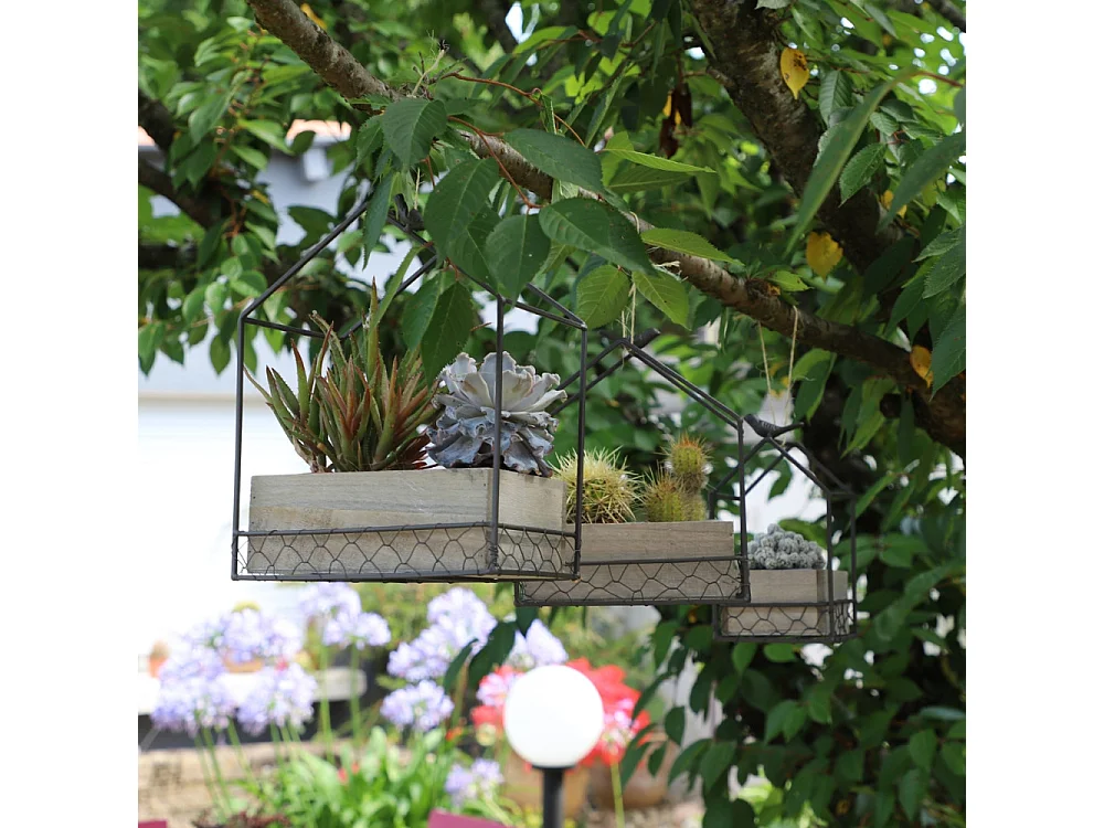 Jardinière extérieure pot fleurs jardin bois métal marron 21x12x24.5cm