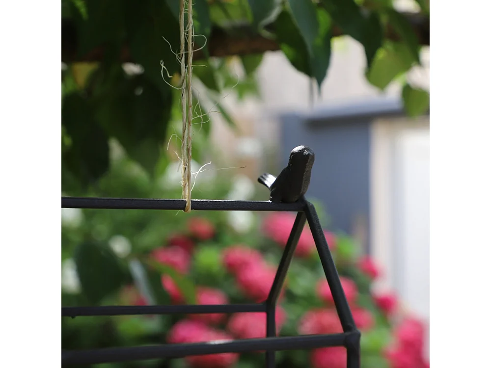 Jardinière extérieure pot fleurs jardin bois métal marron 21x12x24.5cm