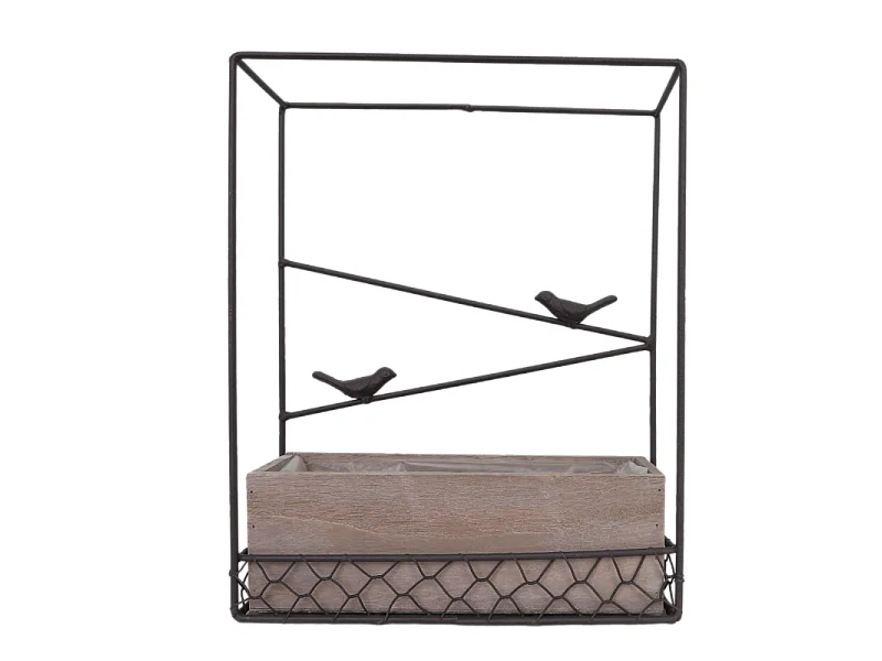 Jardinière extérieure pot fleurs jardin bois métal marron 28x10x35cm