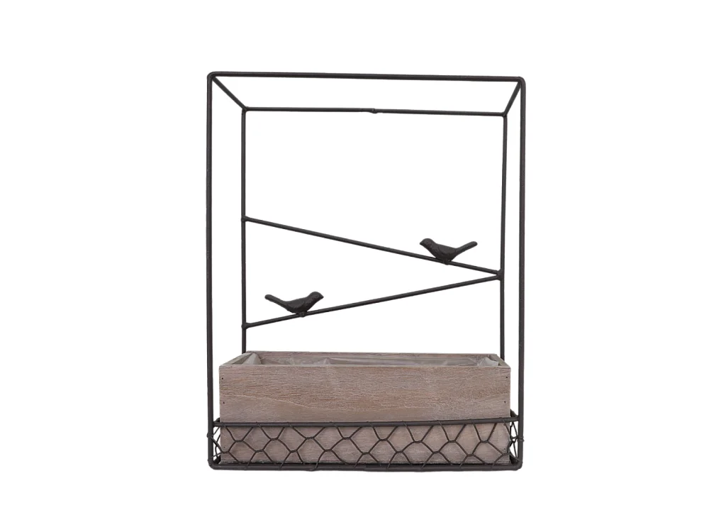 Jardinière extérieure pot fleurs jardin bois métal marron 28x10x35cm