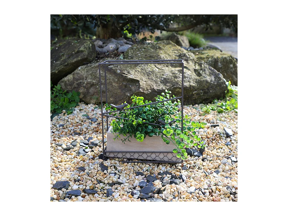 Jardinière extérieure pot fleurs jardin bois métal marron 28x10x35cm