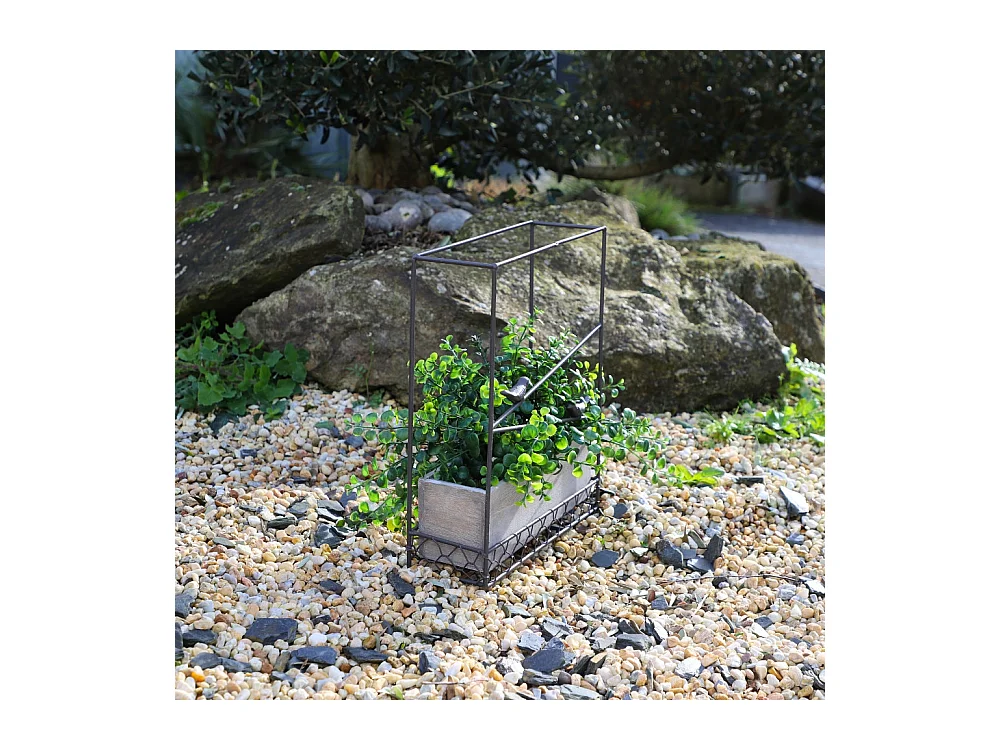 Jardinière extérieure pot fleurs jardin bois métal marron 28x10x35cm