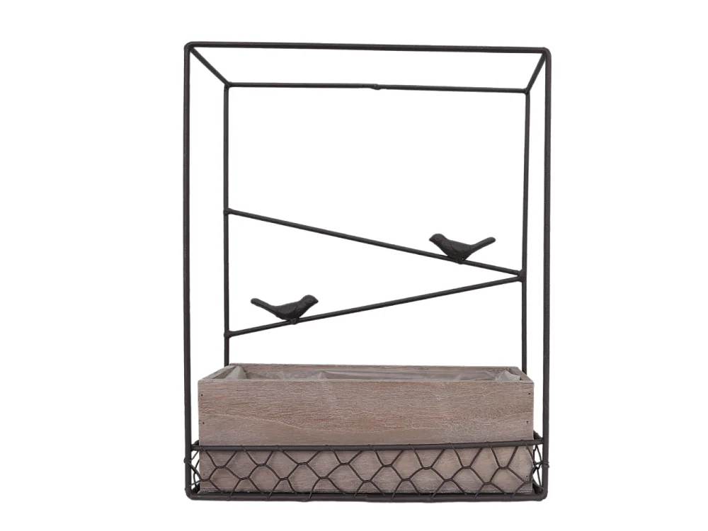 Jardinière extérieure pot fleurs jardin bois métal marron 28x10x35cm