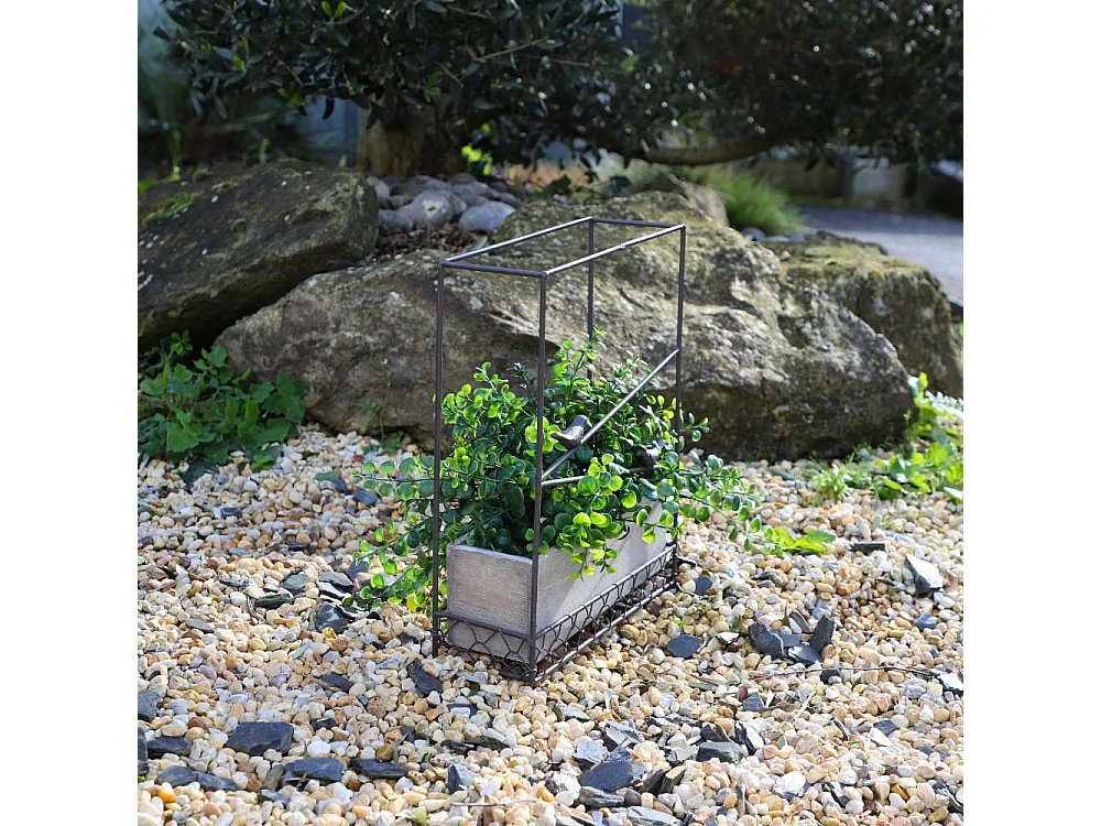 Jardinière extérieure pot fleurs jardin bois métal marron 28x10x35cm