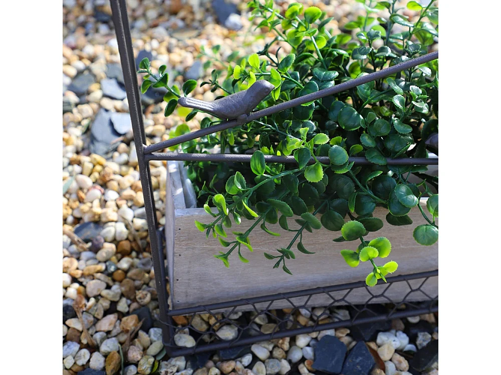 Jardinière extérieure pot fleurs jardin bois métal marron 28x10x35cm