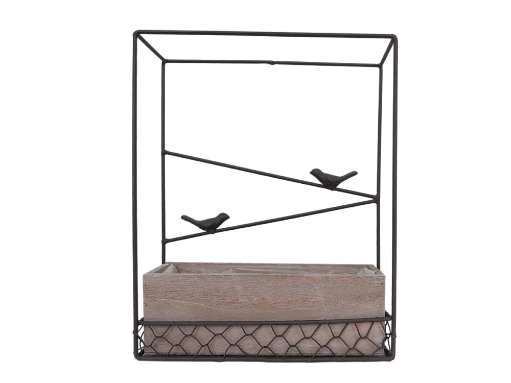 Jardinière extérieure pot fleurs jardin bois métal marron 28x10x35cm