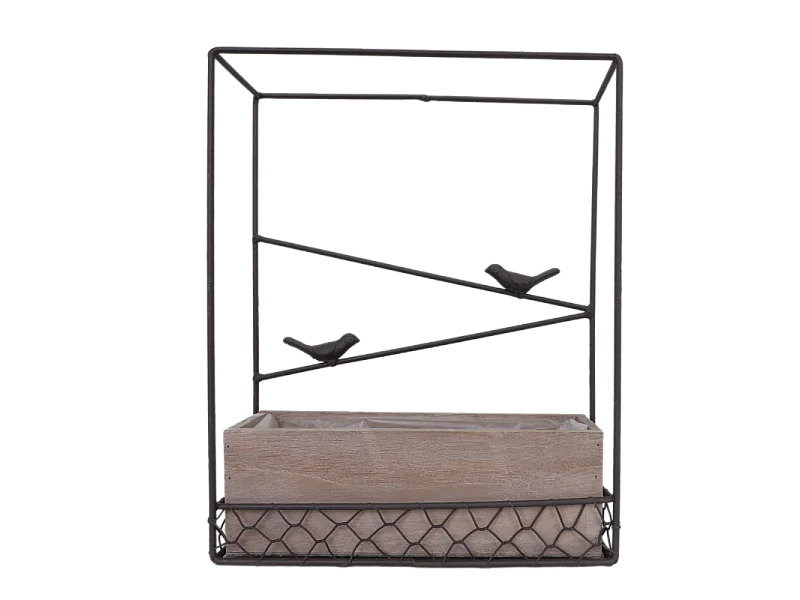 Jardinière extérieure pot fleurs jardin bois métal marron 28x10x35cm