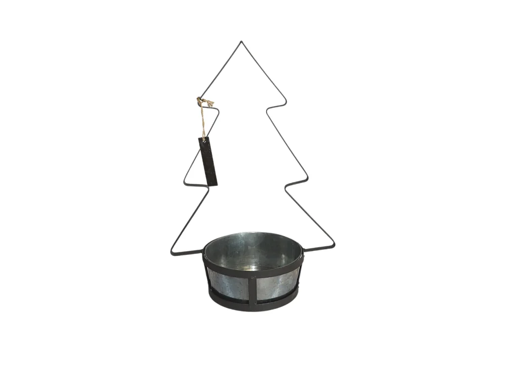 Jardinière extérieure sapin de Noël métal gris 21x19x25.5cm