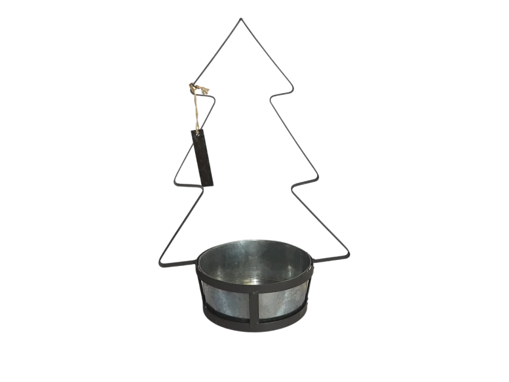 Jardinière extérieure sapin de Noël métal gris 21x19x25.5cm