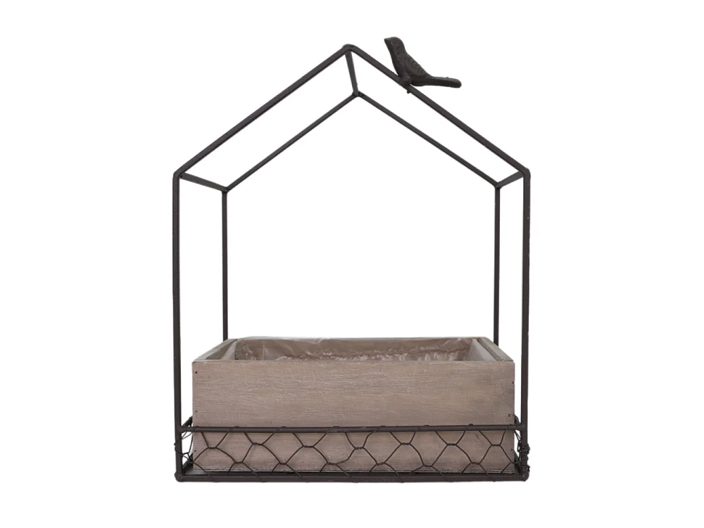 Jardinière extérieure pot fleurs jardin bois métal marron 25x14x30cm