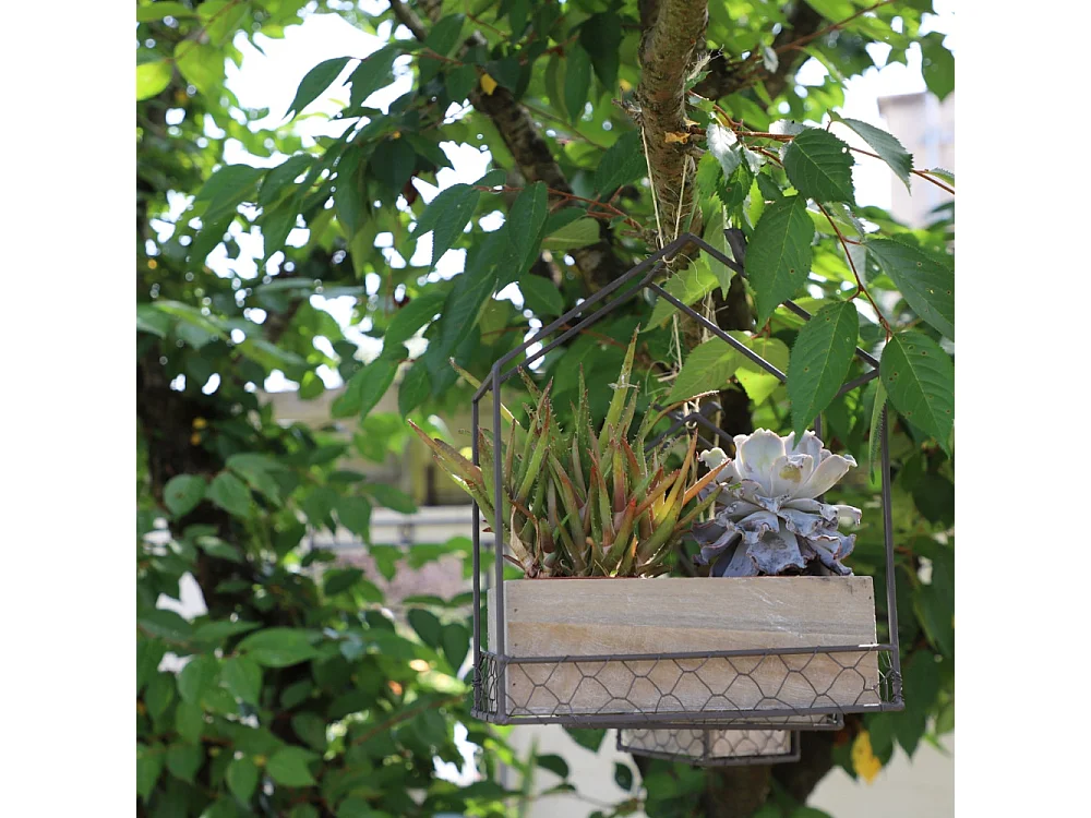 Jardinière extérieure pot fleurs jardin bois métal marron 25x14x30cm
