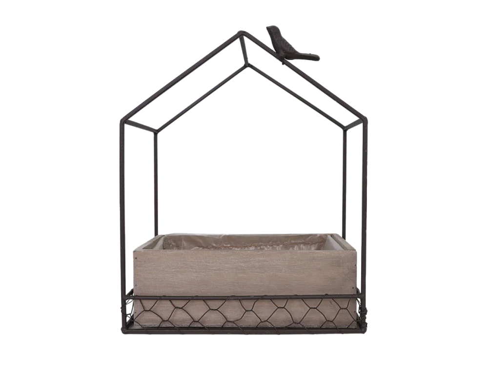 Jardinière extérieure pot fleurs jardin bois métal marron 25x14x30cm