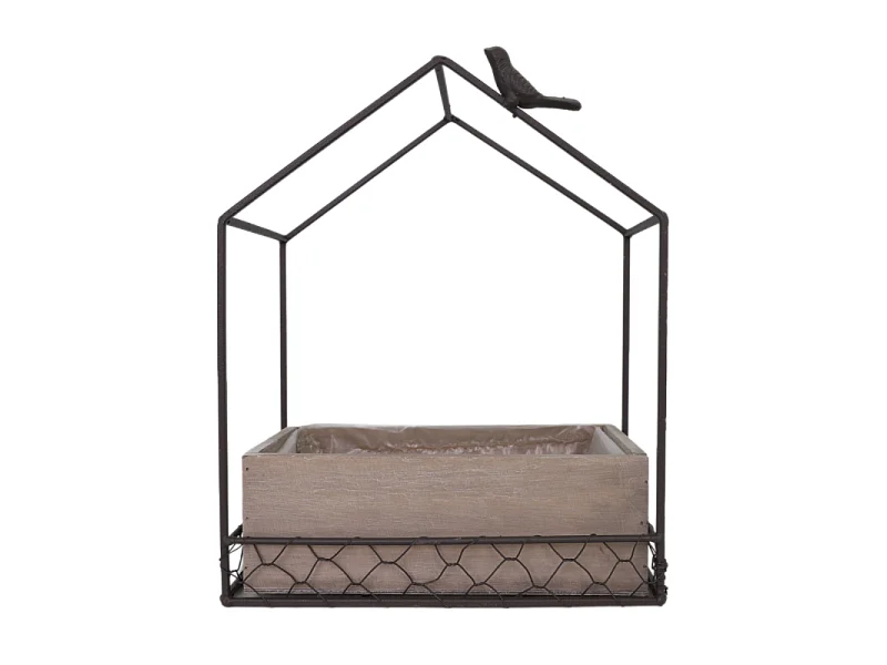 Jardinière extérieure pot fleurs jardin bois métal marron 25x14x30cm