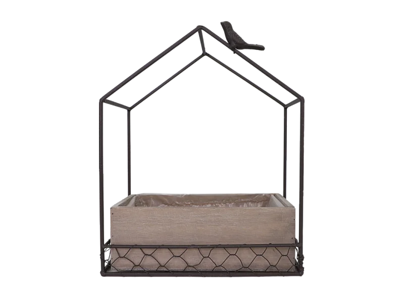 Jardinière extérieure pot fleurs jardin bois métal marron 25x14x30cm