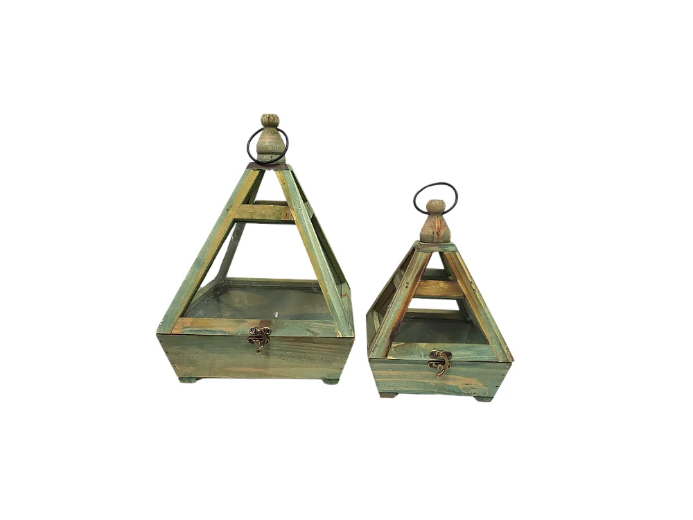 Set de 2 mini serres d'intérieur pyramide en bois gris et verre