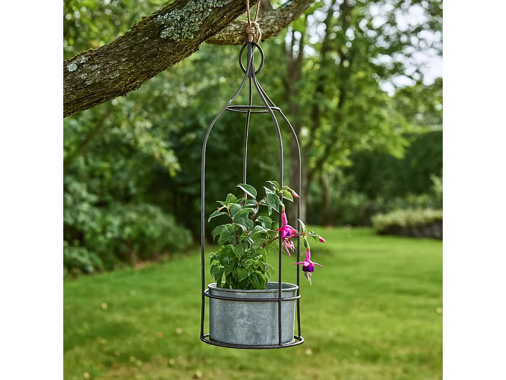 Jardinière extérieure pot fleurs jardin métal gris Ø12x41.5cm