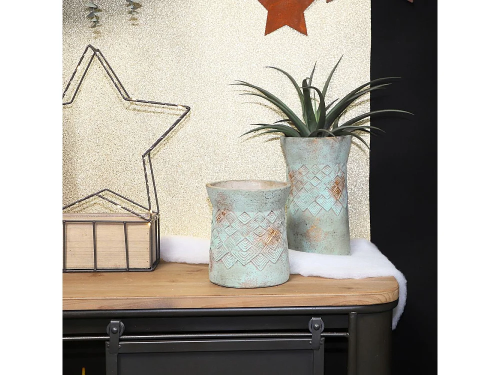 ° Cache-pot haut en béton vert de gris Ø15 x 26 cm