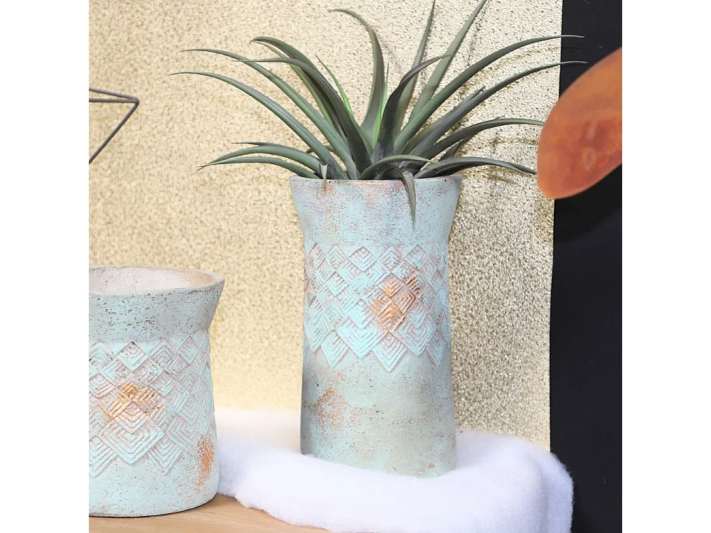 ° Cache-pot haut en béton vert de gris Ø15 x 26 cm