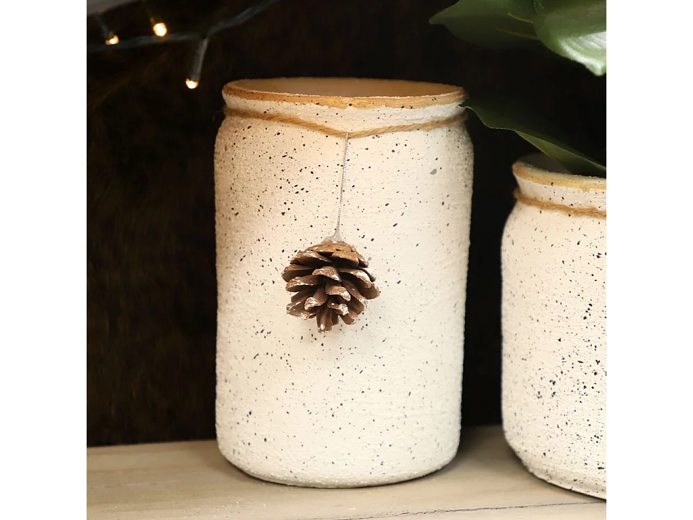 Cache-pot haut "cordelette et pomme de pin"