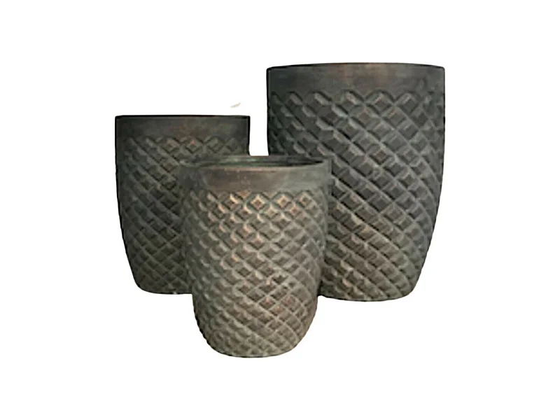 3 Cache-pots grandes tailles plante extérieur béton cuivré 30-38-49cm
