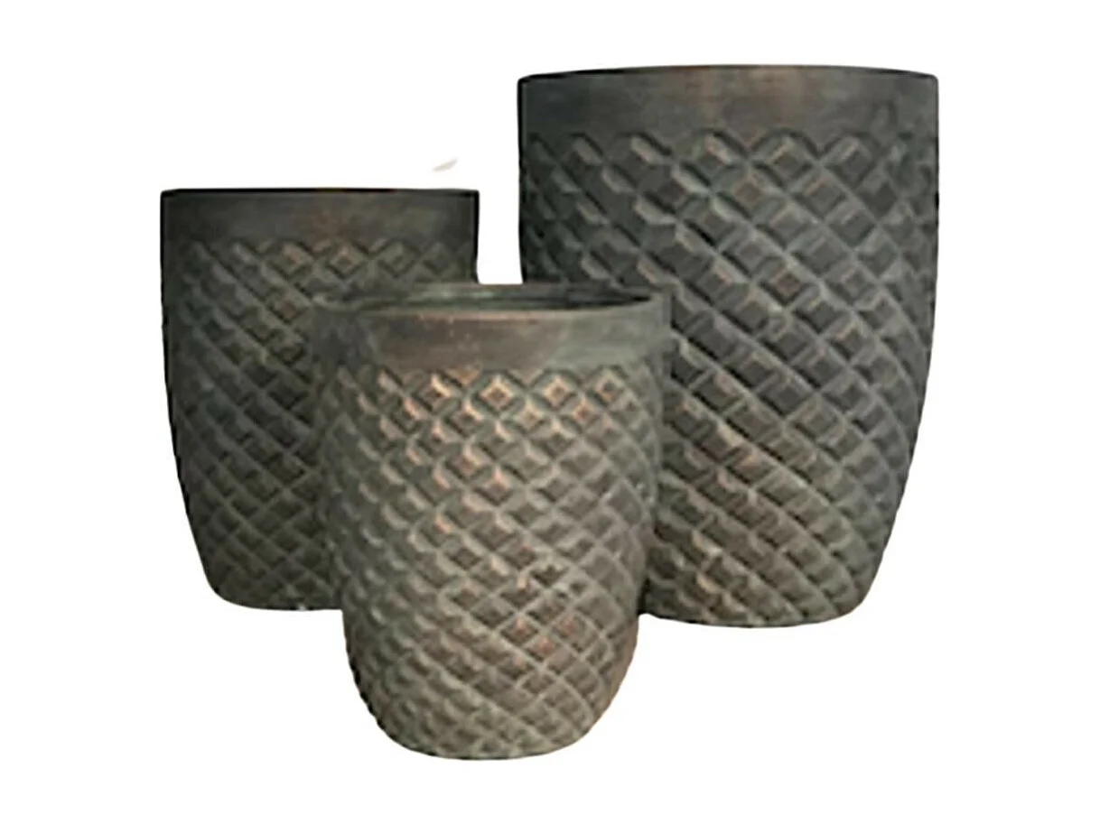 3 Cache-pots grandes tailles plante extérieur béton cuivré 30-38-49cm