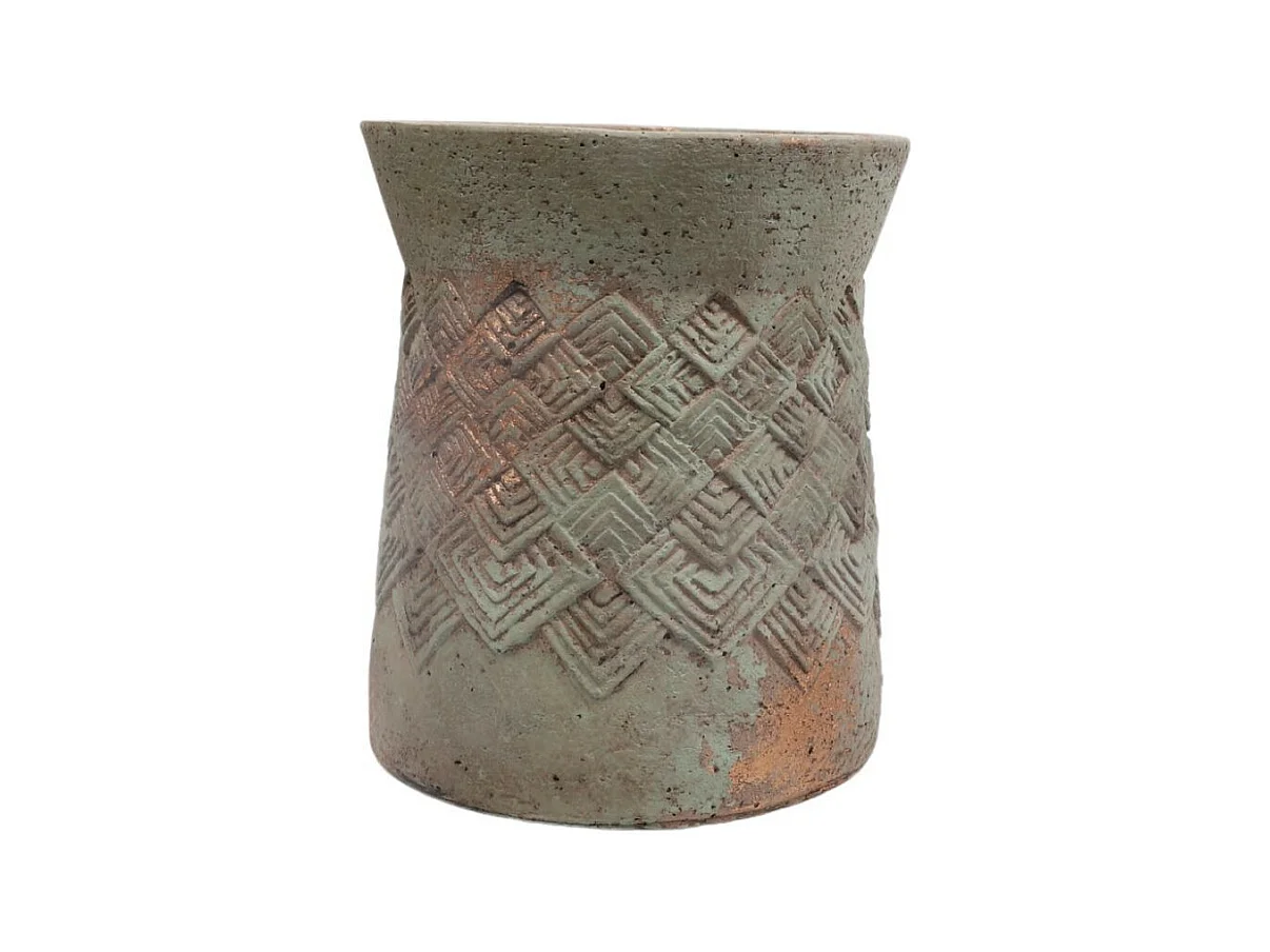 ° Cache-pot haut rond évasé "Tressage" ciment Ø16 x 18 cm