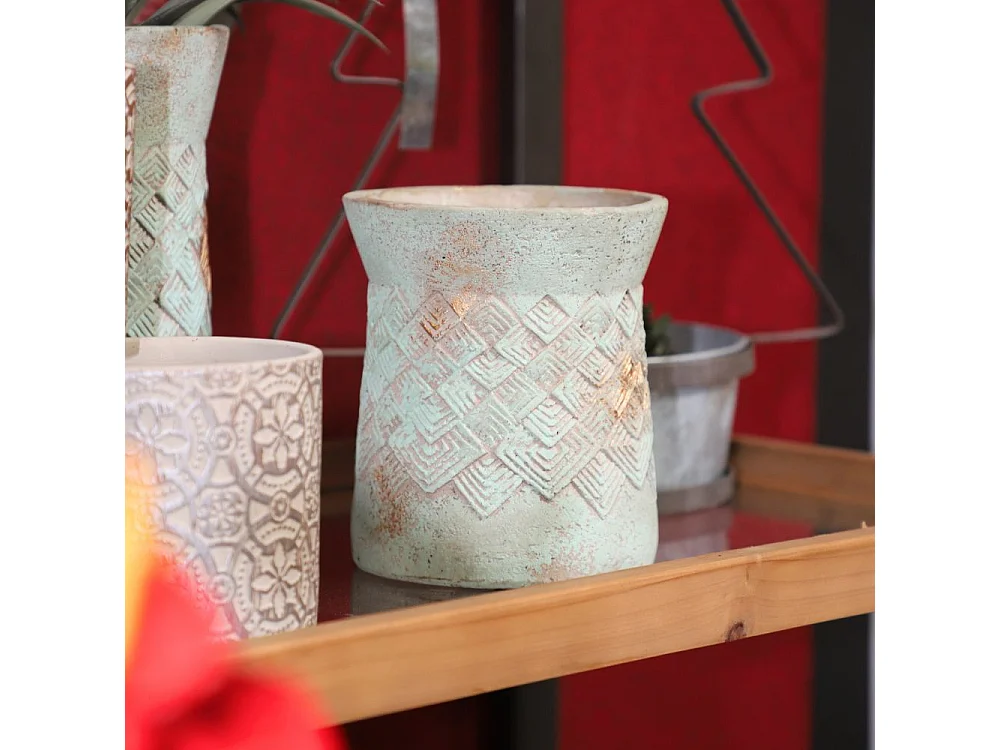 ° Cache-pot haut rond évasé "Tressage" ciment Ø16 x 18 cm