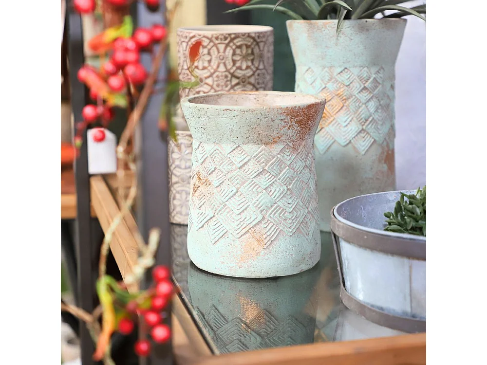 ° Cache-pot haut rond évasé "Tressage" ciment Ø16 x 18 cm