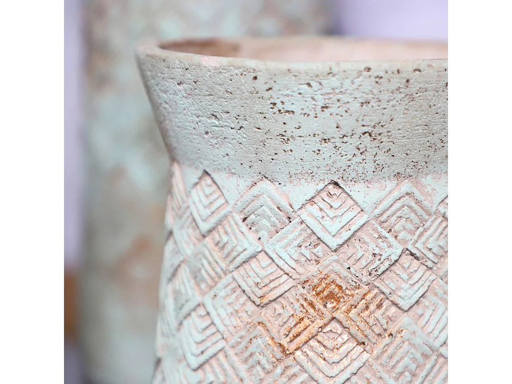 ° Cache-pot haut rond évasé "Tressage" ciment Ø16 x 18 cm