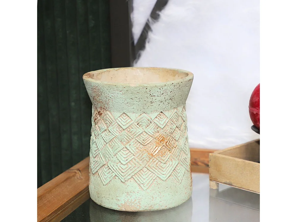 Cache-pot haut rond évasé "Tressage" ciment Ø16 x 18 cm