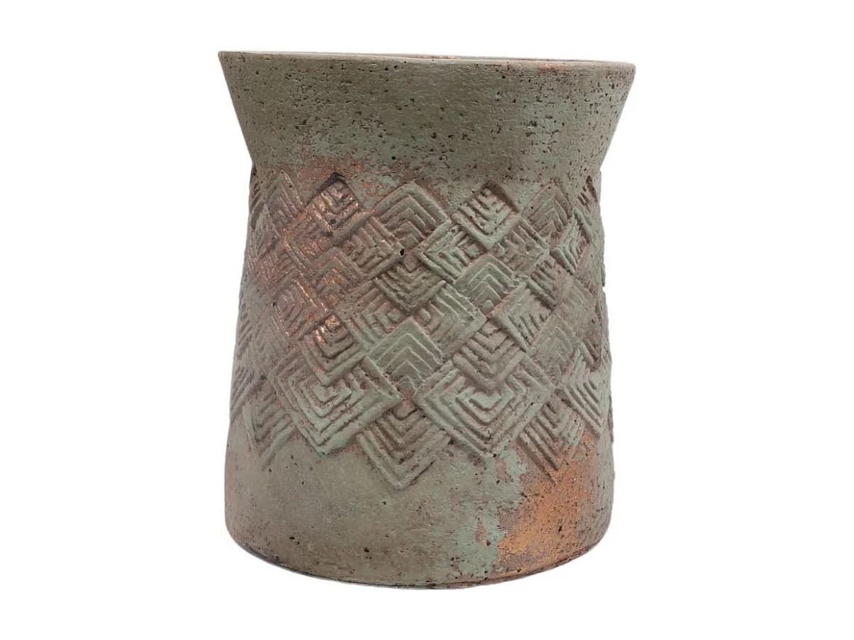 Cache-pot haut rond évasé "Tressage" ciment Ø16 x 18 cm